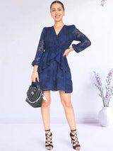 VESTIDO CORTO CAPAS CRUZADAS AZUL