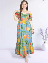 MAXIVESTIDO ESCOTE CORAZÓN ESTAMPADO ACERO