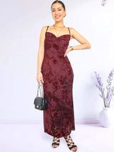 MAXIVESTIDO TIRAS MESH NUDO BORGOÑA (O)