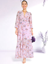MAXIVESTIDO PRETINA MULTIAGUJA ESTAMPADO LILA (Outlet)