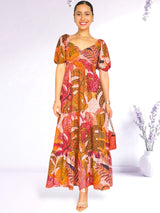 MAXIVESTIDO ESCOTE CORAZÓN 3 TIEMPOS ESTAMPADO MELÓN