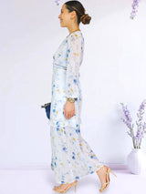MAXIVESTIDO HEBILLA BOBO CENTRAL FLORES AZULES