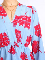 VESTIDO CORTO CAPAS CRUZADAS ESTAMPADO CELESTE