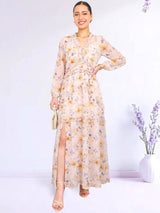 MAXIVESTIDO FULL BOBOS CON PRETINA FLORES BEIGE