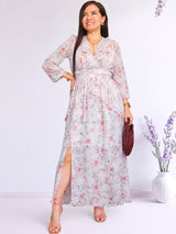 MAXIVESTIDO FULL BOBOS DOBLE PRETINA FLORES ROSAS