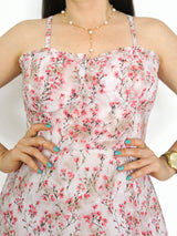 VESTIDO MIDI TIRAS CORSET MULTIAGUJA FLORES ROSAS (OUTLET)