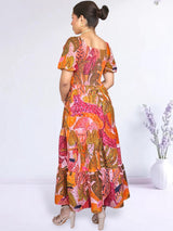 MAXIVESTIDO ESCOTE CORAZÓN 3 TIEMPOS ESTAMPADO MELÓN