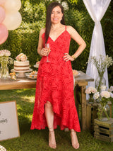 MAXIVESTIDO TIRAS CON VUELO ESPIRAL ESTAMPADO ROJO (O)