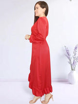 MAXIVESTIDO ENVOLVENTE CON VUELOS ROJO ENTERO