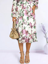 VESTIDO MIDI FULL BOBOS CON PRETINA ESTAMPADO HUESO