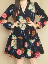 VESTIDO CORTO 2 TIEMPOS ESTAMPADO NEGRO