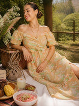 MAXIVESTIDO ESCOTE CORAZÓN CON BOBOS ESTAMPADO BEIGE