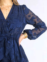 VESTIDO CORTO CAPAS CRUZADAS AZUL