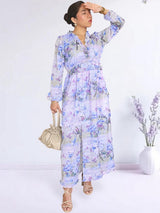 MAXIVESTIDO FULL BOBOS CON PRETINA ESTAMPADO LILA