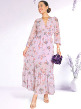MAXIVESTIDO PRETINA MULTIAGUJA ESTAMPADO LILA (Outlet)