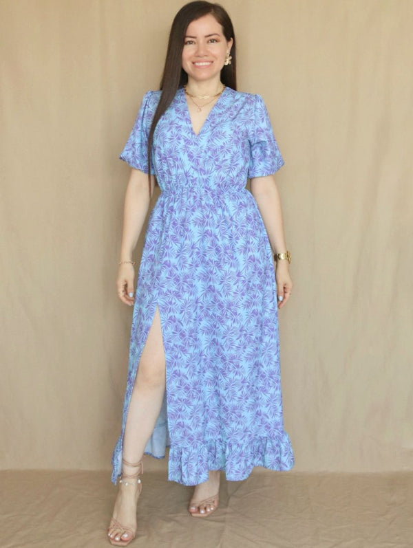 MAXIVESTIDO 1 TIEMPO 1 VUELO ESTAMPADO CELESTE