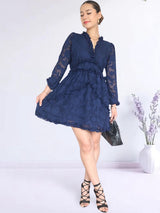 VESTIDO CORTO FULL BOBOS CON PRETINA AZUL