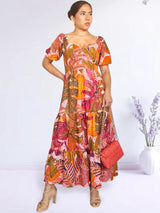 MAXIVESTIDO ESCOTE CORAZÓN 3 TIEMPOS ESTAMPADO MELÓN