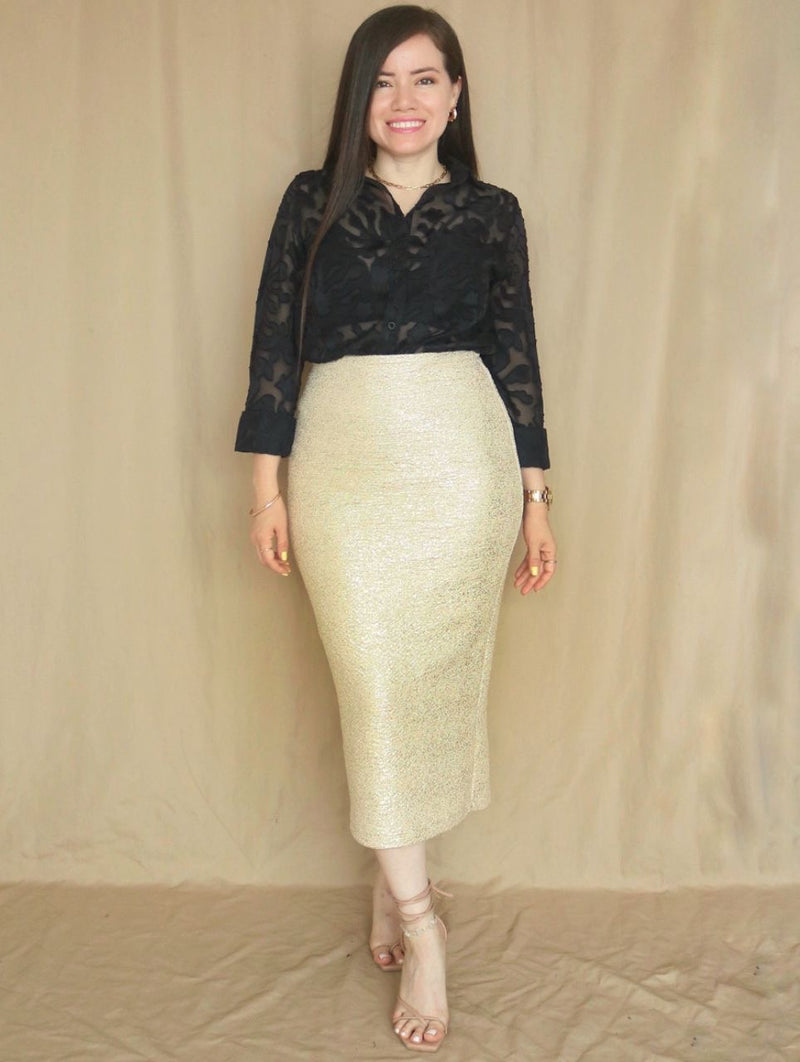 FALDA MIDI BRILLOS DORADA