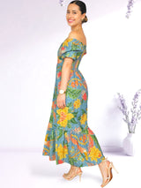 MAXIVESTIDO ESCOTE CORAZÓN ESTAMPADO ACERO