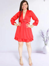 VESTIDO CORTO 2 CAPAS CON HEBILLA ROJO ENTERO
