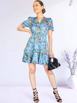 VESTIDO CORTO BOBO CENTRAL ESTAMPADO CELESTE