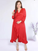 MAXIVESTIDO ENVOLVENTE CON VUELOS ROJO ENTERO
