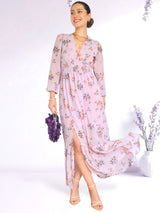 MAXIVESTIDO PRETINA MULTIAGUJA ESTAMPADO LILA (Outlet)