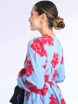 VESTIDO CORTO CAPAS CRUZADAS ESTAMPADO CELESTE