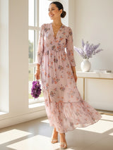 MAXIVESTIDO PRETINA MULTIAGUJA ESTAMPADO LILA (Outlet)