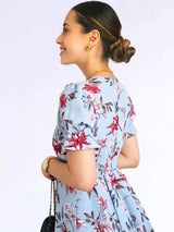 VESTIDO CORTO 2 CAPAS CON PRETINA ESTAMPADO CELESTE (O)
