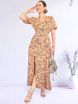 MAXIVESTIDO FULL BOBOS DOBLE PRETINA ESTAMPADO DURAZNO