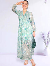 MAXIVESTIDO FULL BOBOS CON PRETINA ESTAMPADO VERDE