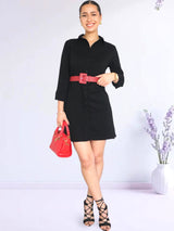 VESTIDO CORTO CAMISERO NEGRO ENTERO
