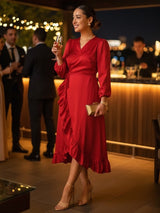 MAXIVESTIDO ENVOLVENTE CON VUELOS ROJO ENTERO (O)