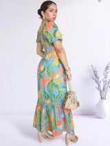 MAXIVESTIDO ESCOTE CORAZÓN ESTAMPADO ACERO