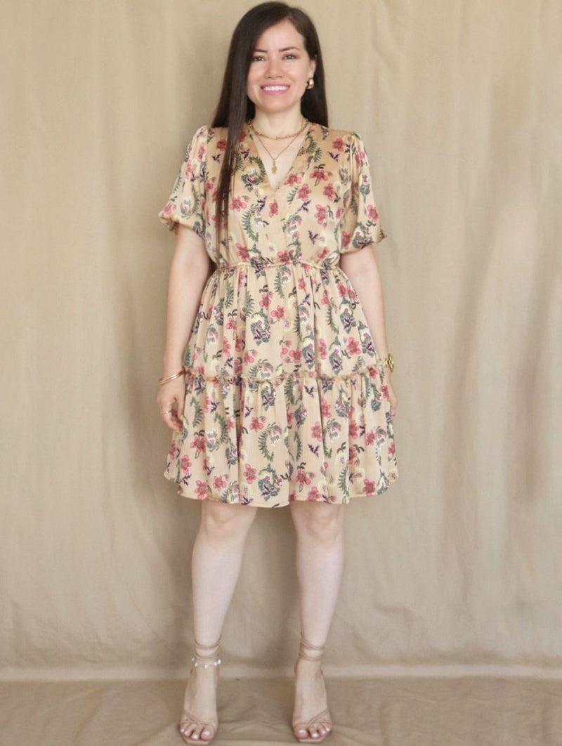 VESTIDO CORTO 2 TIEMPOS ESTAMPADO BEIGE