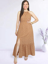 MAXIVESTIDO CUELLO HALTER 2 TIEMPOS CAMEL ENTERO