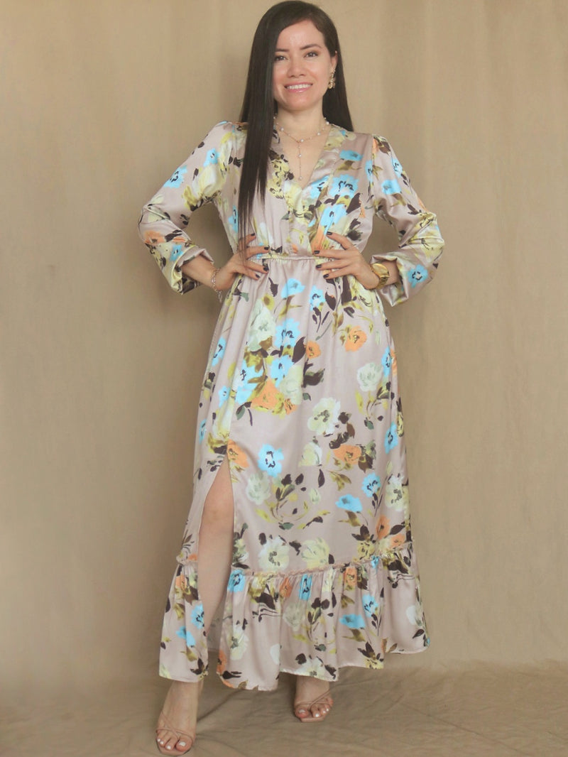 MAXIVESTIDO 2 TIEMPOS ESTAMPADO NUDE